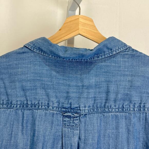 TALBOTS Popover Tunic Top Long Sleeve Collar Henley Tencel Chambray Blue 2X Plus - Picture 6 of 8